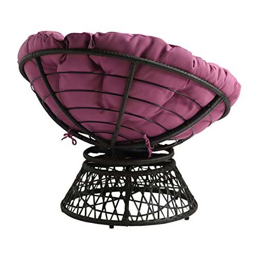 Image of OSP Home Furnishings Wicker Papasan Chair with 360-Degree Swivel, 40 inch W x 36 inch D x 35.25 inch H, Grey Frame with Purple Cushion