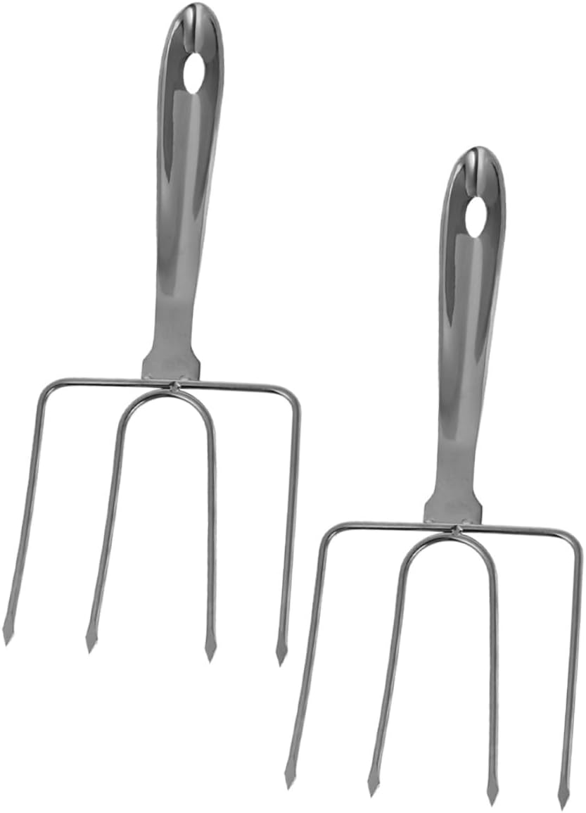 2pcs Stainless Steel Bbq Forks for Turkey and Chicken Heavy-duty Poultry Lifters with Long Handles for Outdoor Grilling Camping Backyard Bbq Non-slip Meat Lifting Tool