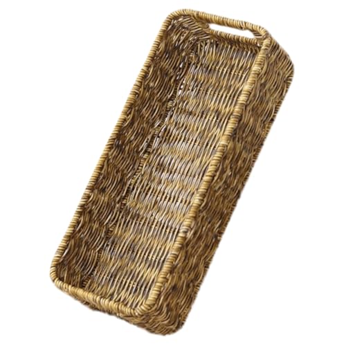 OUNONA Rustic Imitation Rattan Storage Basket Sundries Organizer for Home Office Desktop Elegant Design for Item Storage