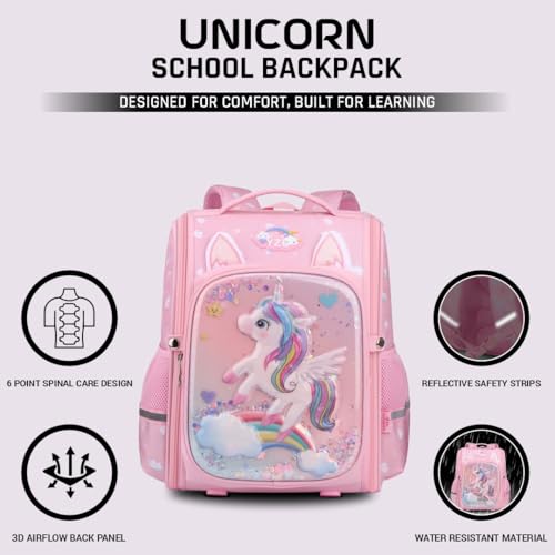 Image of Elios Mermaid School Backpack for Girls Age 6 to 10 | 6-Point Spinal Care Design | Smart Spine System | Water Resistant, Reflective Safety Strips, Lightweight Ergonomic Bag for Class 2 to 5