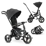 Deryan Explorer Tricycle for 9 Months to 25 kg (9 months - 4 years) - Foldable - Kids Trike with Push Handle - Swivel Seat - Foldable Canopy with Sun Protection - Nougat