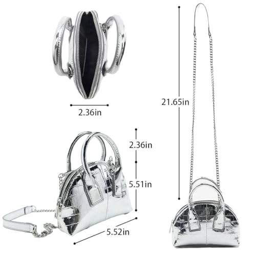 Mini Silver Crossbody Purse for Women Gold Purse Cute Small Top Handle Purses Pink Metallic Bag Shiny Chain Handbag4