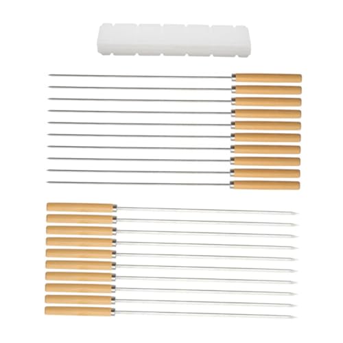 FUTUREORYY Brochetas de Acero Inoxidable para Barbacoa con Mango de Madera Ergonómico Reutilizables y Resistentes para Verduras y Carne Cenas Familiares y Actividades al Aire