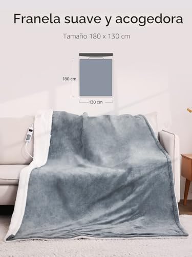 Miniatura 8 de Curecure Manta Eléctrica Throw Acogedora Manta De Franela, 6 Niveles De Calefacción Y Apagado Automático De 6 Horas, 130 180 Cm Manta De Tamaño Doble, Controlador Desmontable-Gris Claro
