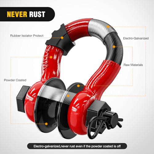 Image of Nilight 3 /4 inch D-Ring Shackle w /Snatch Block (2 Pack) 9,500 lb Working Load, 2-in-1 Heavy‑Duty Towing Pulley w /Isolator for Off‑Road Recovery, Winch Cable & Rope, Truck Jeep ATV UTV Tractor, Red