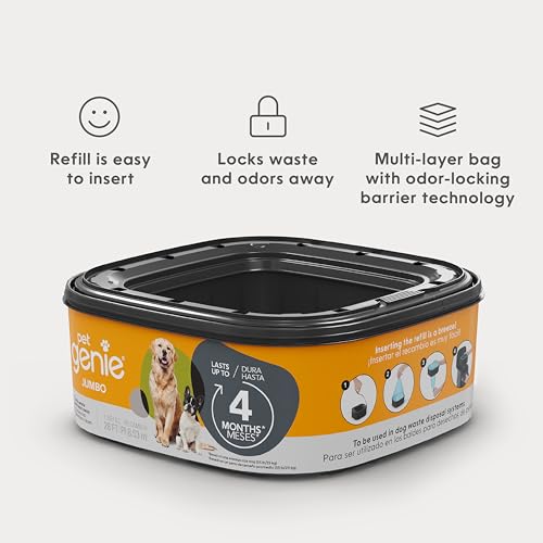 Pet Genie Refil jumbo pacote com 2 | Até 8 meses de suprimento | Sacos de cocô de cachorro com contr