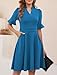 Fit and Flare Dresses for Womens 2026 Blue Summer Short Sleeve V Neck Semi Formal Swing Aline Sunday Church Cocktail Teacher Business Casual Work Ladies Fashion Trendy Dress with Pockets M