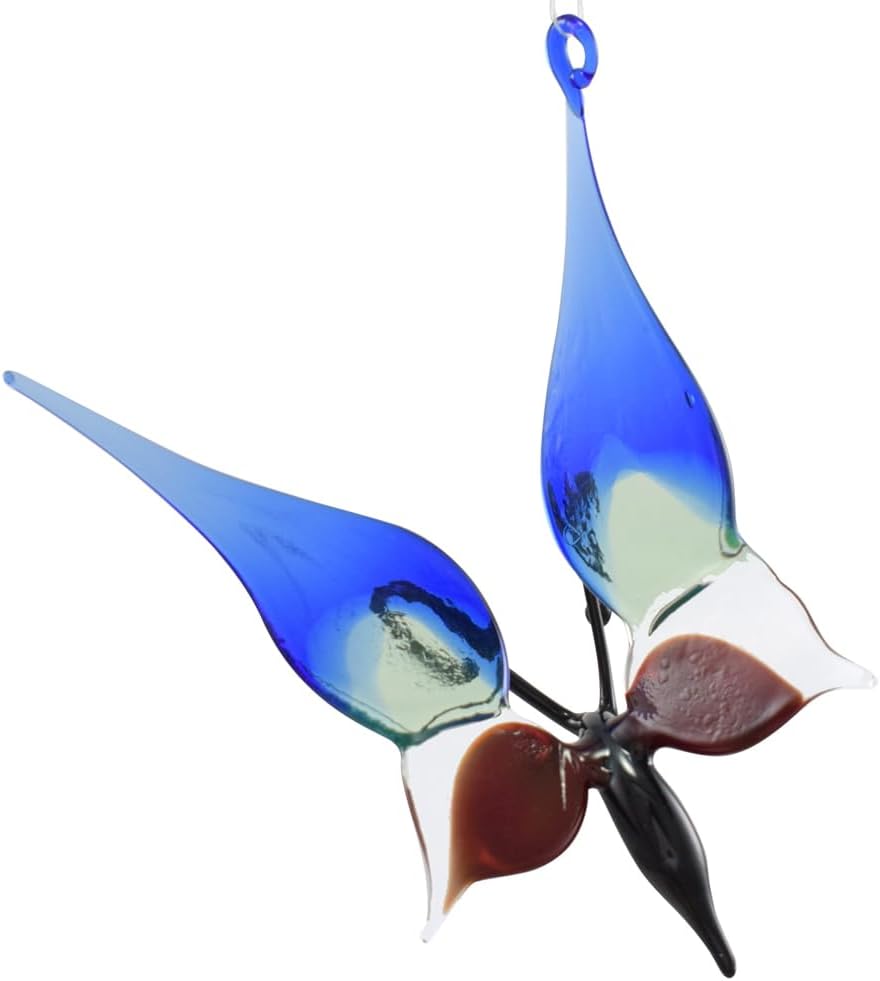 American Made Hanging Glass Figurine Ornament - Burgundy Blue Butterfly