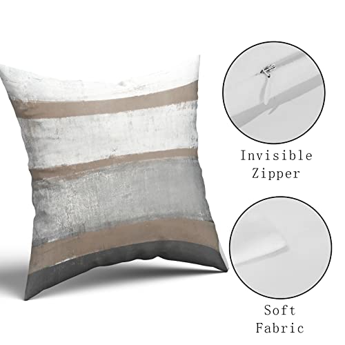 Grey Brown Pillow Covers 20X20 Set Of 2 Light Brown Gray Modern Abstract Art Striped Decorative Throw Pillows Farmhouse Pillowcase Cotton Square Cushion Cover For Home Couch Bed #TOP3