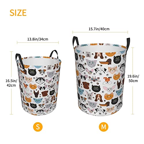 Cartoon Cat And Dog Laundry Basket Circular Hamper Clothes Storage Bucket Daily Necessities Storage Bag S/M Two Sizes #TOP4