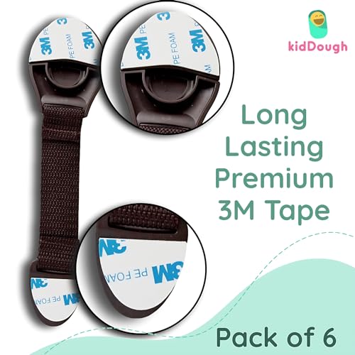 Image of KidDough Furniture Safety Locks for Kids, Child Safety Locks for Drawers, Cabinets, Fridge, Cupboard Lock, Baby Proofing Product, Strong and Adhesive Safety Locks (Brown, 6 Brown Locks)