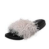 Moda verano mujeres zapatillas planas confort color sólido felpa casual playa Botas cortas para las mujeres sin tacón, beige, 41 EU