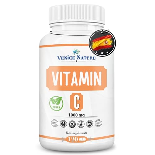 Vitamina C 1000 mg Pura - 120 Comprimidos, solo 1 al día - Sistema Inmunitario, Fatiga Antioxidante - Venice Nature