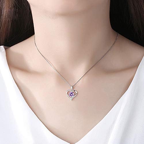 Deyanse Silver Jewellery Sets for Women, 925 Sterling Silver Heart Pendant Necklace and Earring Set with White / Blue / Purple Cubic Zirconia, Jewellery Set Wedding Engagement Birthday Gifts