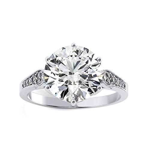 San Moissan Moissanite Ring, Total 3.8Ct D Color Vvs1 Clarity Round Cut 18K White Gold Plated Sterling Silver Wedding/Promise Anniversary Engagement Ring For Women, Elegant Gift Packed #TOP6