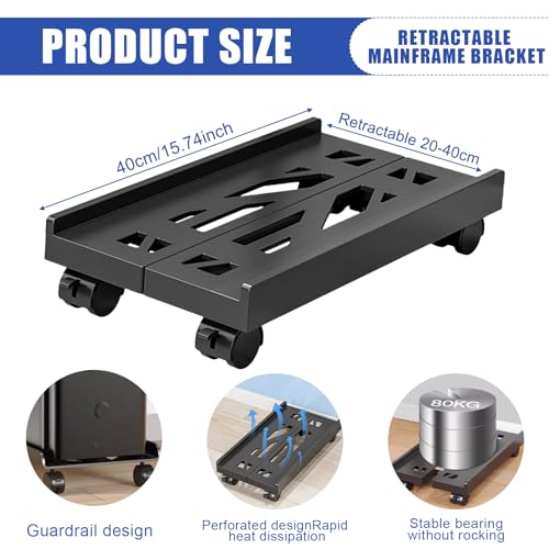 Vaileal Soporte para PC, soporte universal ajustable para CPU debajo del escritorio, con 4 ruedas, marco principal, color negro - imagen 5