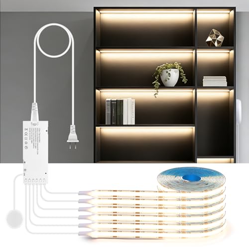 Image of 12V Under Cabinet Lighting Kit,3.3Ft 6-in-1 Self-Adhesive COB LED Strip Lights with 36W Adapter Touch Dimmable Led Shelf Lighting 4000k for Kitchen Counters Book Shelf Closet Showcase