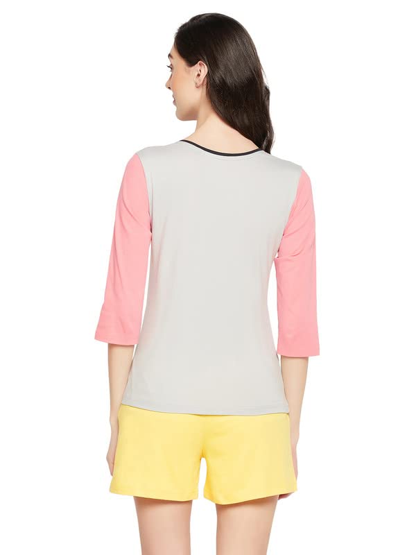 Image of Clovia Women's Cotton Print Top & Chic Basic Shorts Set (LS0661P01 Grey L)