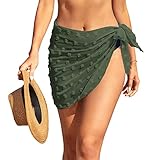 Ekouaer Women's Coverups Beach Short Sarong Sheer Chiffon Cover Up Bikini Wraps Swiss Dot-Army Green