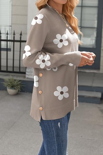 Zeagoo Women's Crewneck Sweaters Loose Knit Side Button 2025 Fall Trendy Fashion Casual Pullover Tops Clothes3