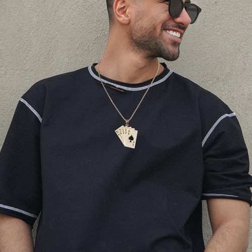 AsAlways 18K Gold Plated Playing Card Necklace for Men Stainless Steel Ace of Spade Royal Flush Necklaces Casino Bar Jewelry Gift2