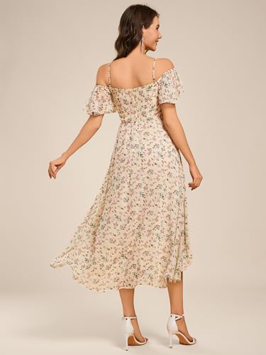 Image of Ever-Pretty Women's Summer Cold Shoulder Hi-Lo Asymmetrical Hem Flowy Chiffon Short Wedding Guest Dress 02103
