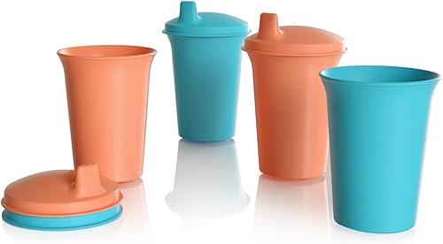 Tupperware Vasos Bell & Sippy Cup Seal 7 oz (6.8 fl oz) Set de 4 Cosy Rosy & Spa color azul