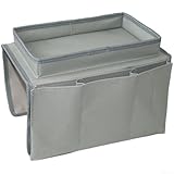 Bolsa de almacenamiento plegable de tela Oxford para reposabrazos de sofá, con múltiples bolsillos para organizar mandos a distancia, revistas y otros objetos pequeños (gris)