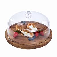 Cake Stand with Lid, Acacia Wood 12in Round Cake Holder, 2-in-1 Dessert Table Display Set & Charcuterie Board for Cheese, Chips & Dips, Nachos, Fruit Platter, Large Acrylic Cake Dome Cover