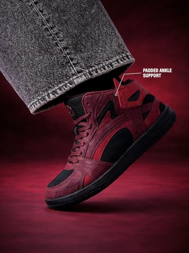 Image of The Souled Store Official Deadpool: Utility Suit Men and Boys Red and Black Colourblocked Lace Up High Top Sneakers