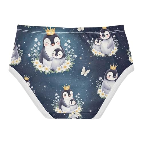 Cute Penguins Dark Blue Toddler Underwear, Cotton Underwear for Girls, 2T–8 Years2