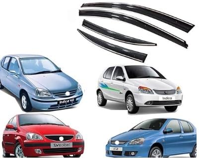 Compatible Chromeline Silverline Door Visor Wind Deflector Tata Indica V-2 Set of 4 Pieces-image-22