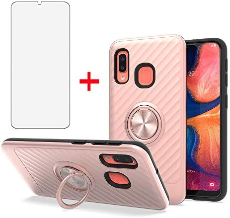 Phone Case for Samsung Galaxy A70 with Tempered Glass Screen Protector Magnetic Mount Ring Holder Stand Kickstand Slim Accessories Silicone Bumper Protective Glaxay A 70 70s Gaxaly 70A 2019 Rose Gold