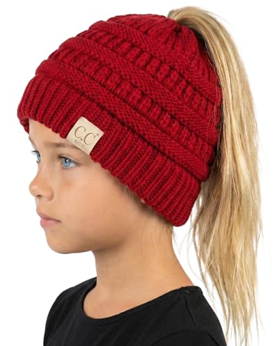 Image of Funky Junque BeanieTail Children's Ponytail Messy Bun Beanie Solid Ribbed Hat