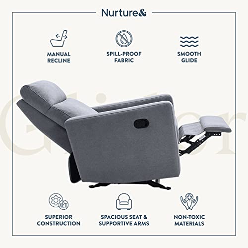 Nurture-The-Manual-Glider-Premium-Modern-Recliner-Nursery-Glider-Chair-with-Spill-Stain-Proof-Fabric-Designed-with-a-Thoughtful-Combination-of-Function-and-Comfort-Water-Repellant-Gray Nurture The Manual Glider Premium Modern Recliner Nursery Glider Chair with Spill Stain Proof Fabric Designed with a Thoughtful Combination of Function and Comfort Water Repellant Gray
