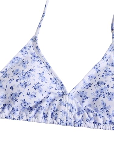 Image of RoseSeek Girl's 3 Piece Cute Bowknot Bathing Suit Halter Triangle High Waisted Swimsuit with Beach Cover Up Skirt