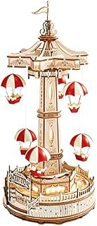 RoWood 3D Wooden Puzzle Parachute Tower Music Box - Mechanical Wooden Model Building Craft Kits for Adults and Teens to Build - Unique Gift for Adults on Birthday/Christmas