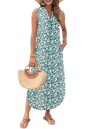 Image of AUSELILY Womens Summer Casual Maxi Dresses 2026 Sleeveless Long Beach Dresses V Neck Loose Sundresses with Side Split Pockets