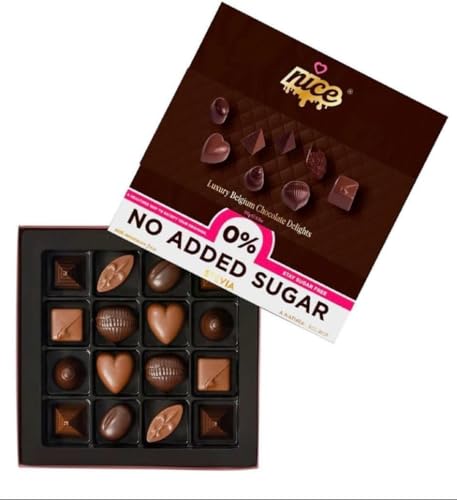 Nice Sugar free Luxury Belgium Chocolate with stevia Diabetic | Premium Gift for Her or Him | 16 Belgian Delights | Present for Christmas Happy New Year Mothers & Fathers day Valentine (1 Box)
