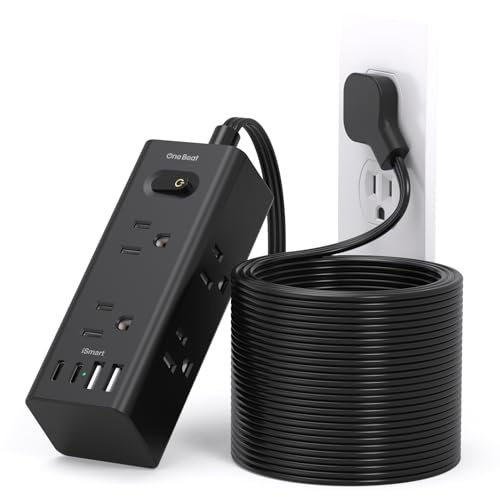Image of 25Ft Extension Cord with Multiple Outlets, Flat Plug Power Strip Surge Protector with 20 Ft Long Cord, 6 Outlet 4 USB Ports (2 USB C), Multi Outlet Wall Plug for College, Dorm Room Essentials(Black)