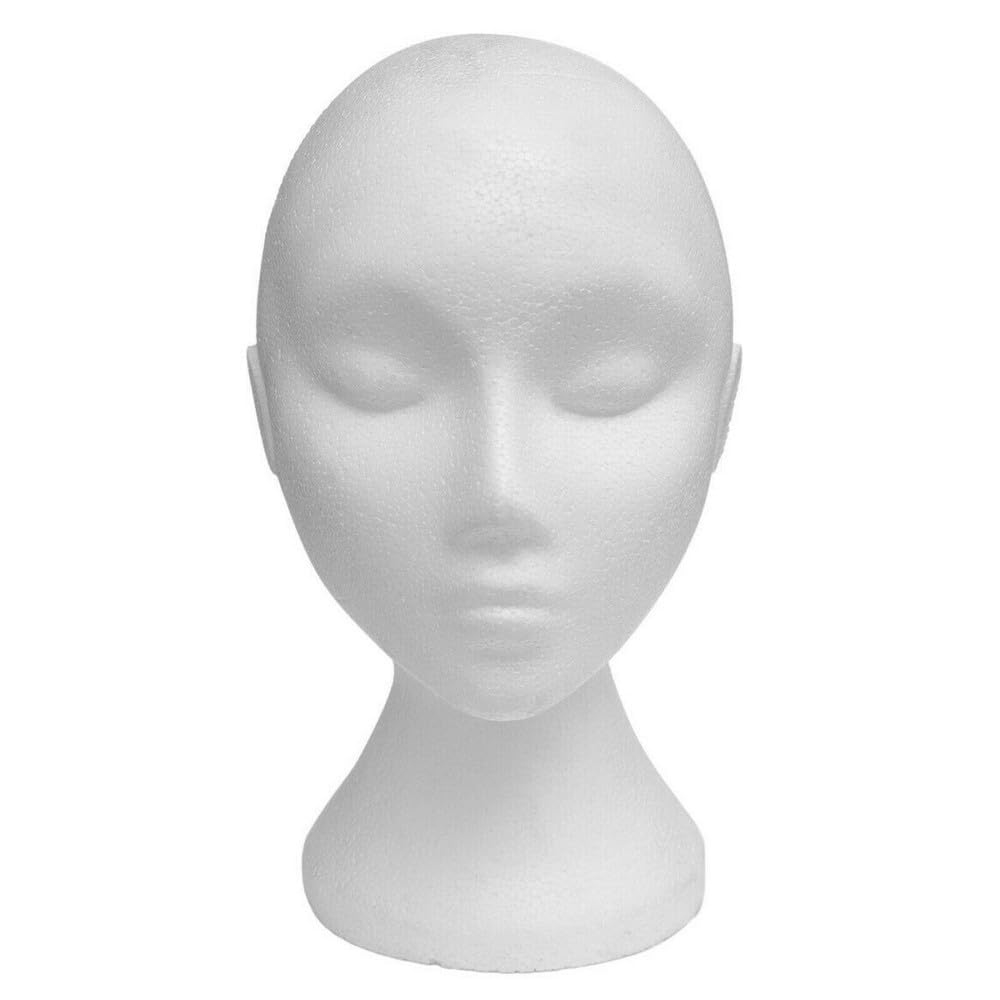 Female Mannequin Heads with Flat Base – White Polystyrene Display for Hats, Scarves, Wigs & Accessories – Lightweight & Durable (Female-White)