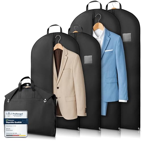 Bruce.® 4x Kleidersack Kurz - 2x 100x60 cm & 2x 120x60 cm – Atmungsaktive Kleiderhülle für Anzug, Jacke & Hemd – 120 GSM Materialstärke – Anzugtasche für Reisen & Aufbewahrung - Kleidersäcke herren