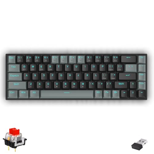 لوحة مفاتيح ميكانيكية للألعاب Redragon K662 Gwern ثنائية الوضع لاسلكية بتقنية البلوتوث، مفتاح أحمر، بدون إضاءة LED، تصميم إنجليزي وعربي، مفاتيح قابلة للتبديل السريع، تعمل ببطارية AA (أسود رمادي)