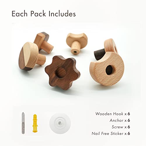 Wonqexz Natural Cute Biscuit Coat Hooks,Boho Wall Mounted,Decorative Childs Hanging Coat,Set Of 6 #TOP4