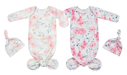 Image of Giggle Angel Newborn Baby Sleeper Gown - Knotted Nightgown Coming Home Outfits for Baby Girl - 2-Piece Set With Hat