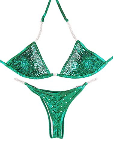 New, Never Worn Crystal Fitness Competition Bikini Suit- Eclipse Green2