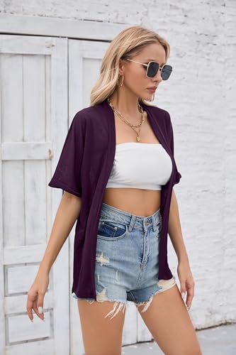 Image of Iandroiy Women's Lightweight Open Front Cardigans Casual Short Sleeve Blouse Tops