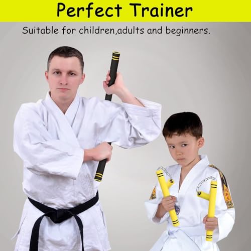 MSGumiho Nunchucks Safe Foam Rubber Training Nunchucks Nunchakus with Steel Chain for Kids Adults & Beginners Practice and Training (1Black+1Yellow)