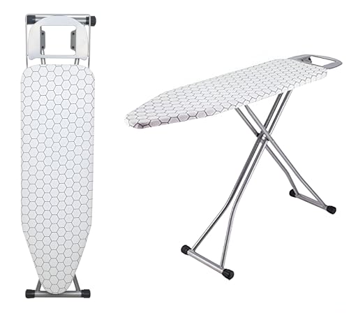 Efforias Lightweight Ironing Board - 110 x 33cm Table Folding Metal Iron,Lightweight Iron Board Rack Foldable Non Slip Adjustable Height, White Cellular Grid