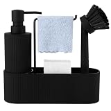 GAHEFY Seifen und Sp&uuml;lmittelspender Set f&uuml;r K&uuml;chen mit Seifenspender Sp&uuml;lb&uuml;rste Schwamm Sp&uuml;ltuchhalter, Badezimmer Seifenspender Set f&uuml;r Bad, K&uuml;chen Organizer Sp&uuml;le Schmal (Schwarz)